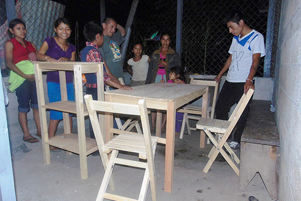 Modest furniture is also included with the home